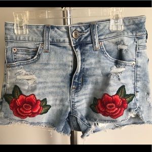 Denim Hi-Rise Shortie with Floral Detail